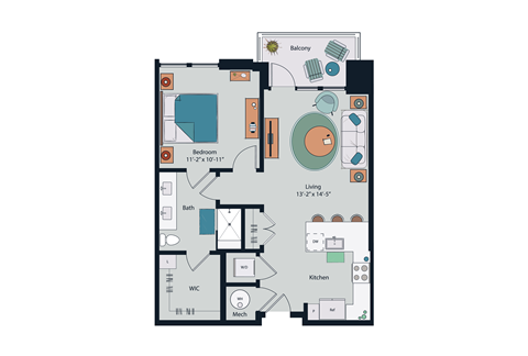 Society at Laurens 1 Bedroom A5 Floor Plan